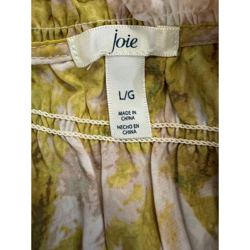 Joie Womens Summer Porcelain Print Sleeveless Ruffle Neck Smocked Blouse Size L - Picture 3 of 6